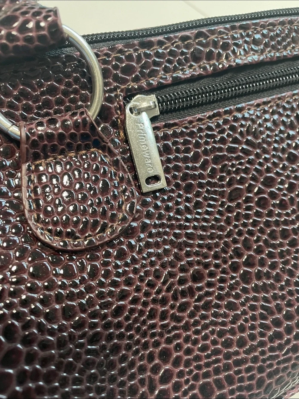 Wine Bag Deep Burgundy Croc-Embossed Leather